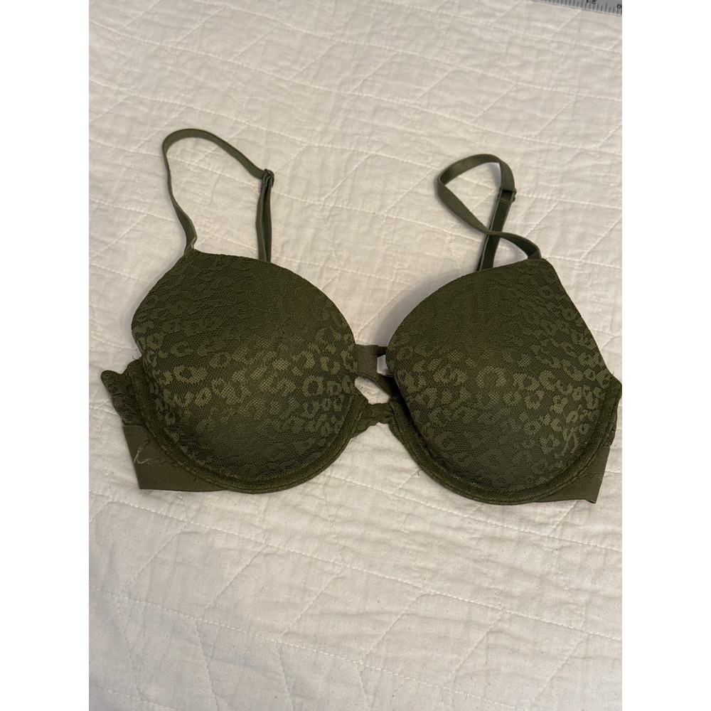 Victoria's Secret‎ PINK Olive Green Lace Leopard Print Lightly Lined Demi Bra